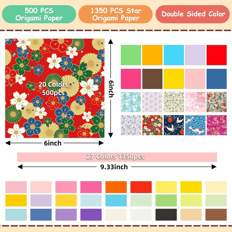 hapray 500 Sheets Japanese Origami Paper & 1350 Sheets Star Origami Paper, Double Sided Color Papers Scrapbook Decor, Colored Easy Folding Crafts for Kids Ages 5-8 8-12, DIY Arts Crafts for Beginners - Image 3